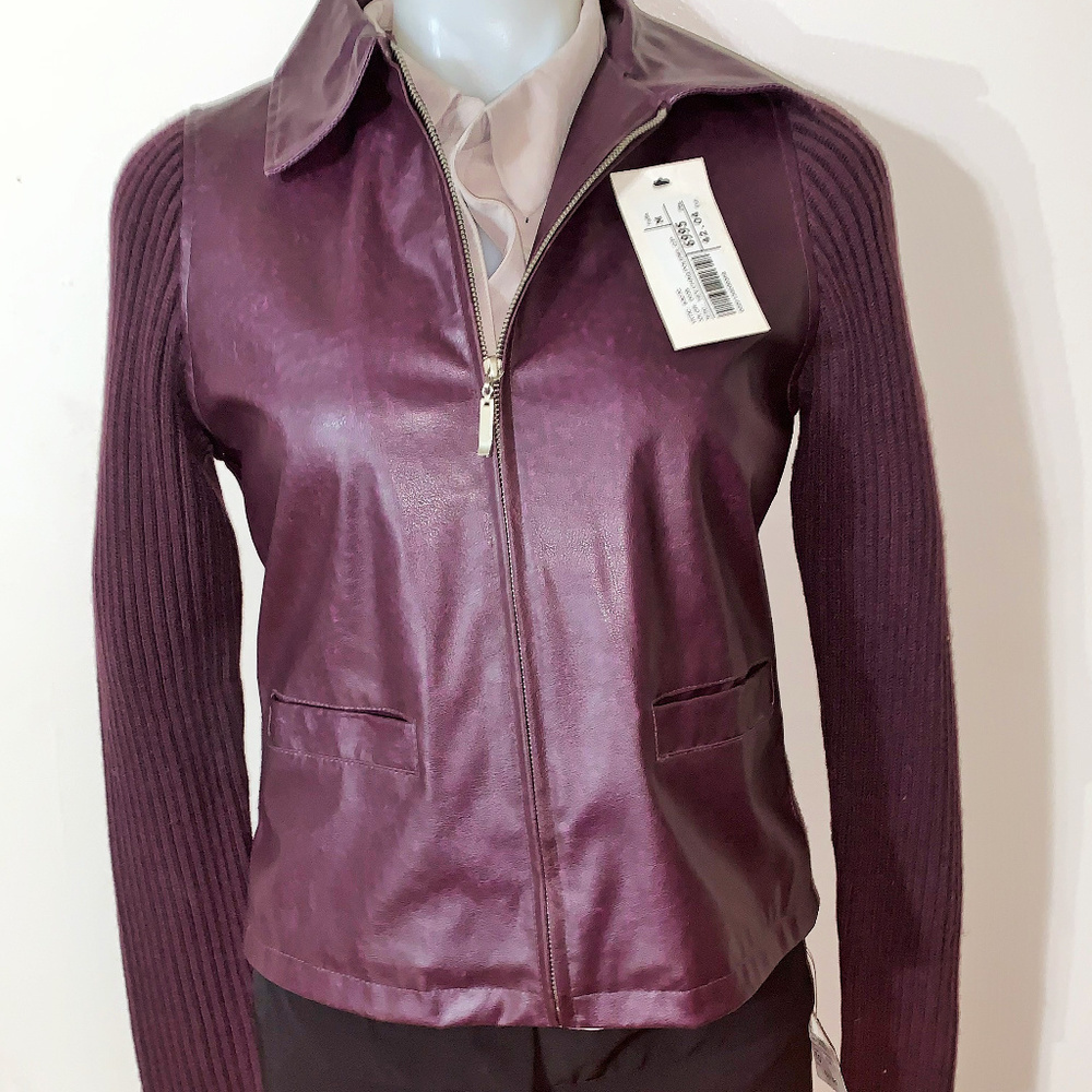 Suchita Faux Leather/Wool Sleeves Fall Jacket